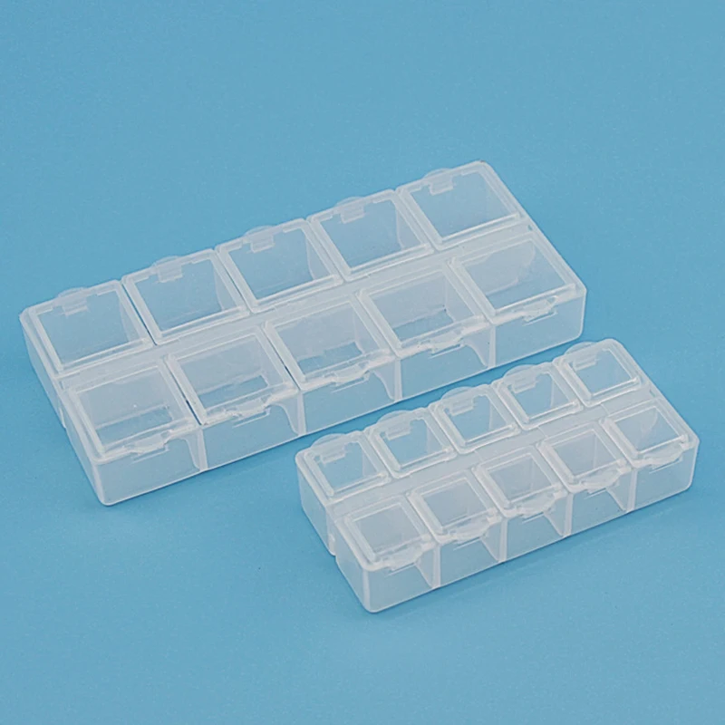 Boîte de Rangement Rectangulaire en Plastique à 10 Grilles, Conteneur pour Boucles d'Oreilles, Bijoux et Perles