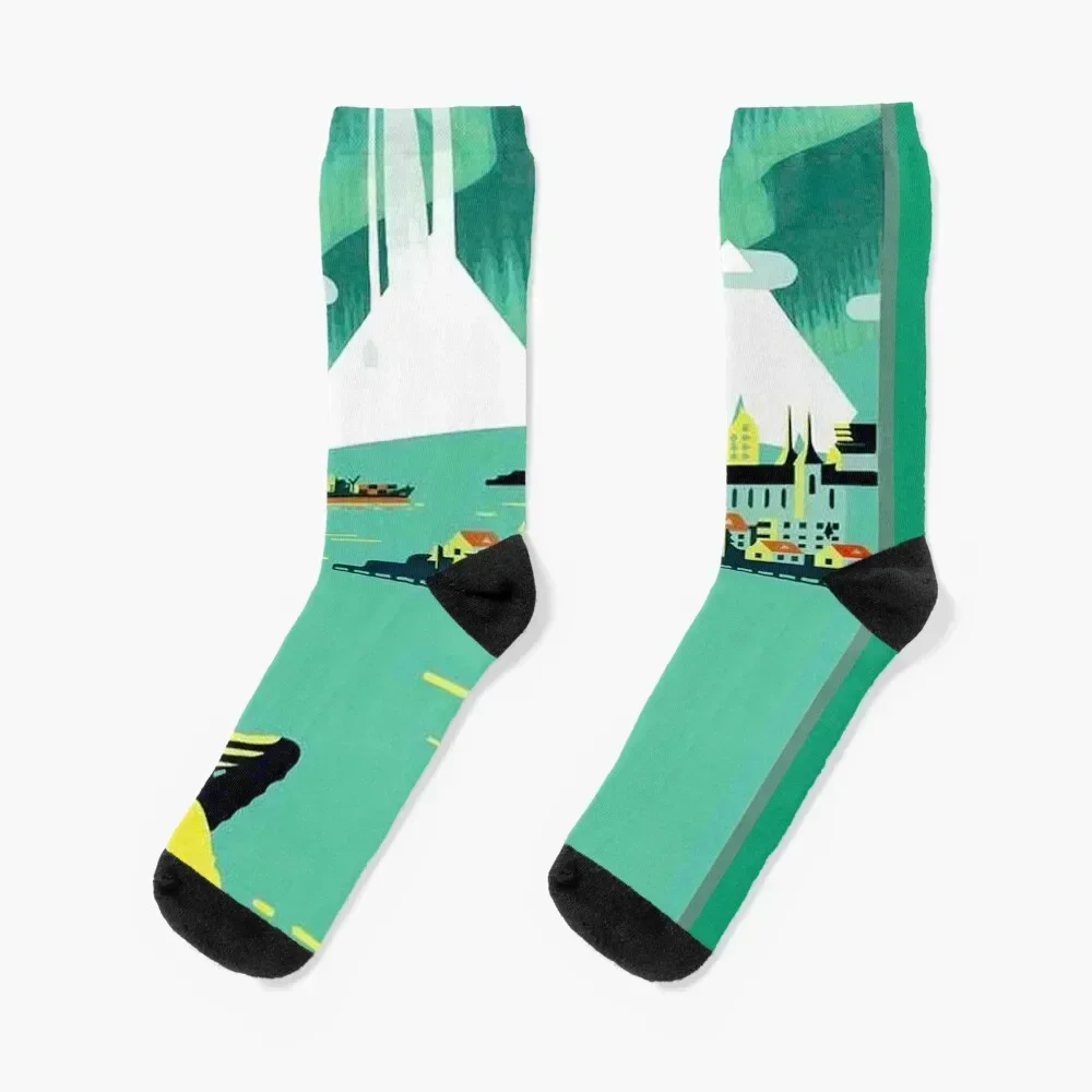 

ICELAND : Vintage Travel and Tourism Advertising Print Socks hip hop colored designer Designer Man Socks Women's