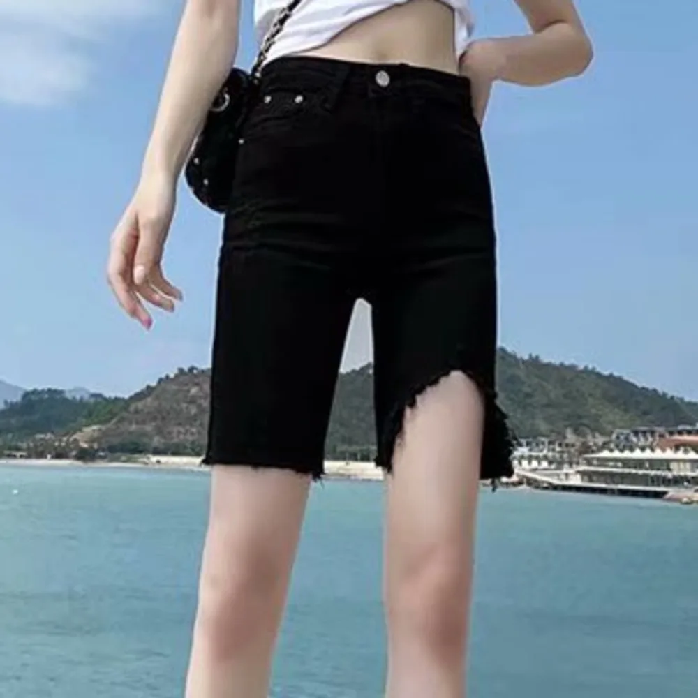 Feynzz Fashion New Summer Women High Waist Button Wigh Leg Jeans Shorts Casual Female Loose Fit Blue Denim Shorts