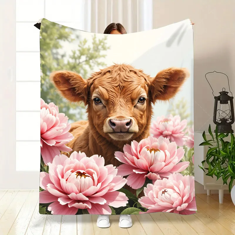 1 manta de franela de pantorrilla encantadora con peonías rosas, manta suave y acogedora para decoración del hogar