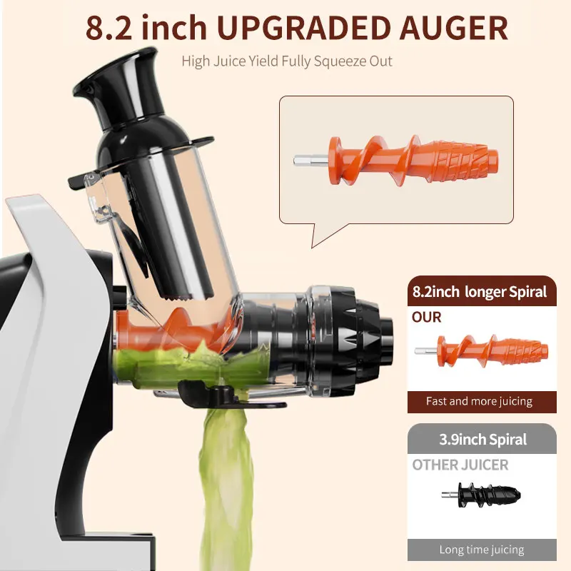 Slow Masticating Cold Press Juicer 7-Stage Auger Filter Free Large Feed Chute BPA Free Easy Clean Strong Torque Fruit Vegetables