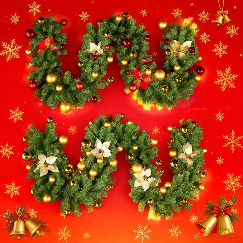 

Рождественские гирлянды с шишками, красные ягоды, искусственные рождественские венки для дома, рождественская елка, лестница, дверь, новогоднее украшение
