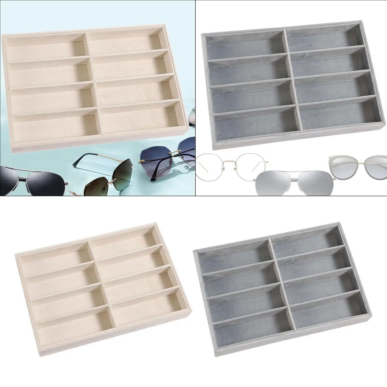

Glasses Display Tray Sunglasses Storage Jewelry with 8 Grids Desk Sturdy Travel Dresser Eyeglass Organizer Sunglasses Organizer