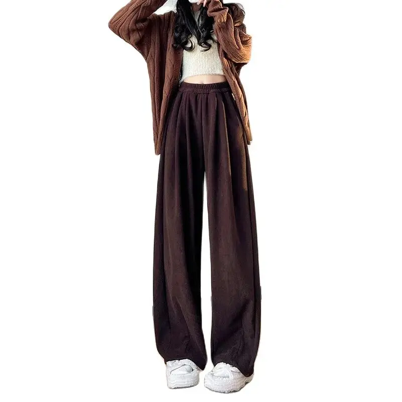 

New Autumn And Winterwomen's Loose Fleece Padded Pants High Waist Slimming And Straight Casual White Wide Leg Pants