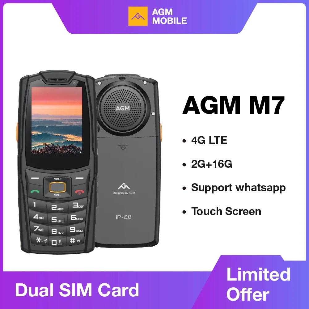 AGM M7 2+16G Volte Android Feature Phone Waterproof Touch Screen 2500mAh Cellphone with English Russian keyboard