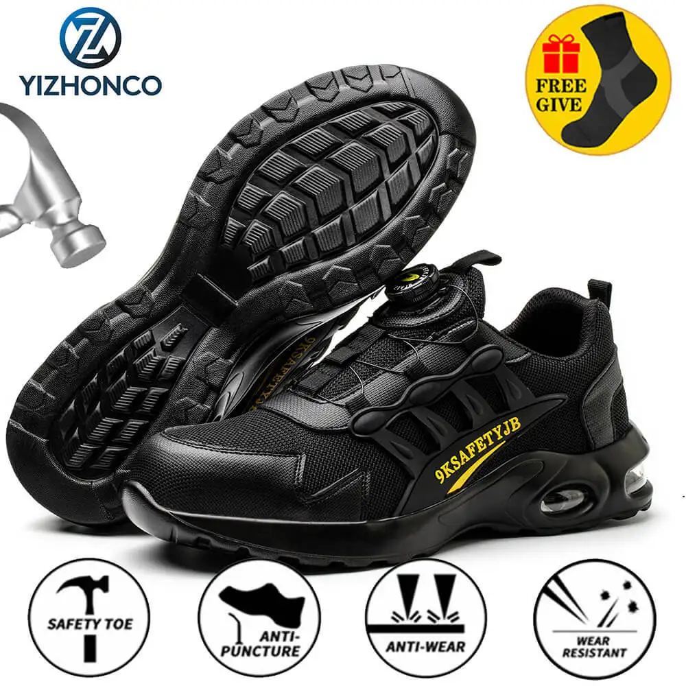 Rotated Button Men Work Safety Shoes Anti-smash Safety Shoes For Men Anti-puncture Indestructible Shoes Work Sneakers Protective