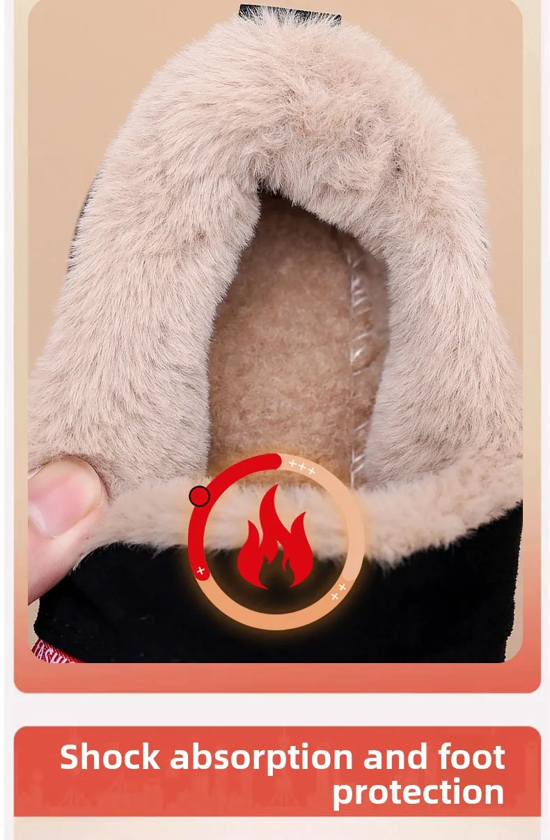 Damen Winter Warme Plüschgefütterte Slip-On Loafer Gestepptes Obermaterial Rutschfeste Weiche Sohle Lässige Baumwollschuhe zum Gehen – Detail 3