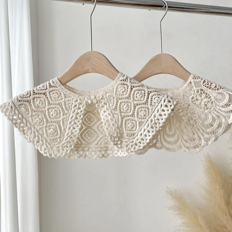 Picture 3: Elegant Cape Lace Fake Collar Hollow Out Cloak Knitted Shawl Korean Style Wraps Crochet Flower Scarves Scarf Accessories