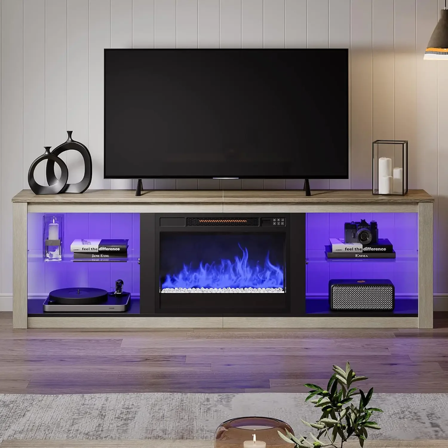 

Bestier Fireplace TV Stand for 75 inch TV with 23 inch Electric Fireplace, 70 inch Entertainment Center for Living Room