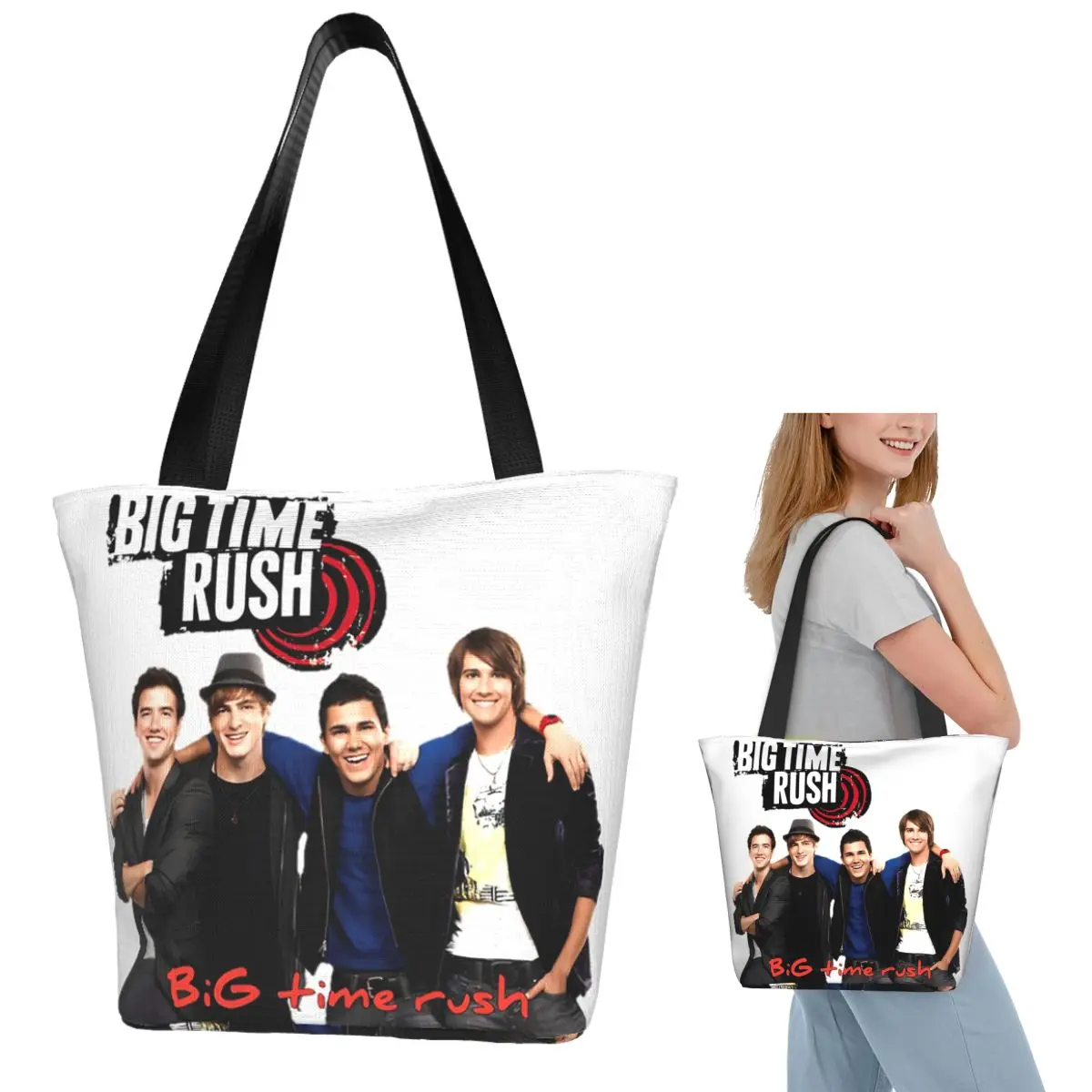 

Big Time Rush Music Band Tour Logo Shopping Tote Bag Canvas Large Capacity Shoulder Bags Shopper Grocery Handbag for Women