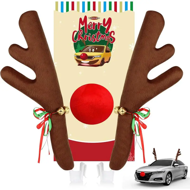 Kit de Decoración Navideña para Coche con Astas de Reno, Nariz y Cola, Accesorios para Disfraces de Fiesta Navideña