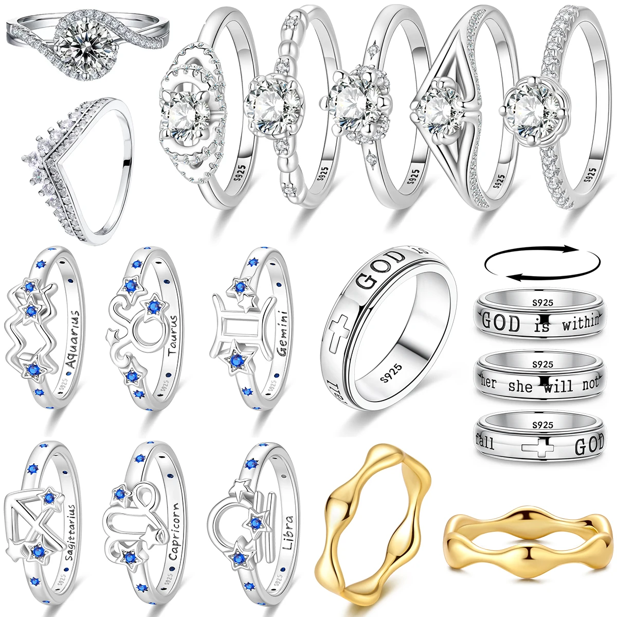 

Original 925 Sterling Silver Twelve Constellation Series Zircon Rings Crown Rings Graduation Birthday Wedding Fine Jewelry Gifts