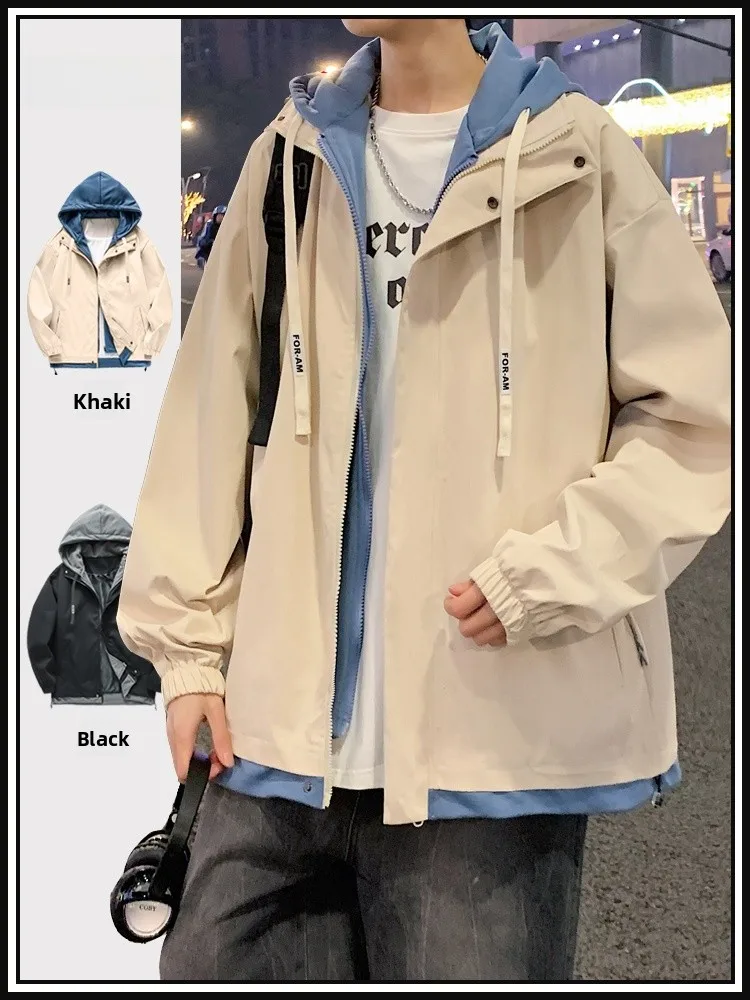 

Мужская куртка весна-осень 2026: Новая молодежная стильная куртка-обманка (имитация двухслойности) для пар, рабочая одежда, модный полиэстер