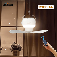 Ceiling Fan Portable Outdoor Tent Camping Fan 2 in 1 Tripod Stand Fan With Remote Control LED Lighting 7200mAh Rechargeable Fan