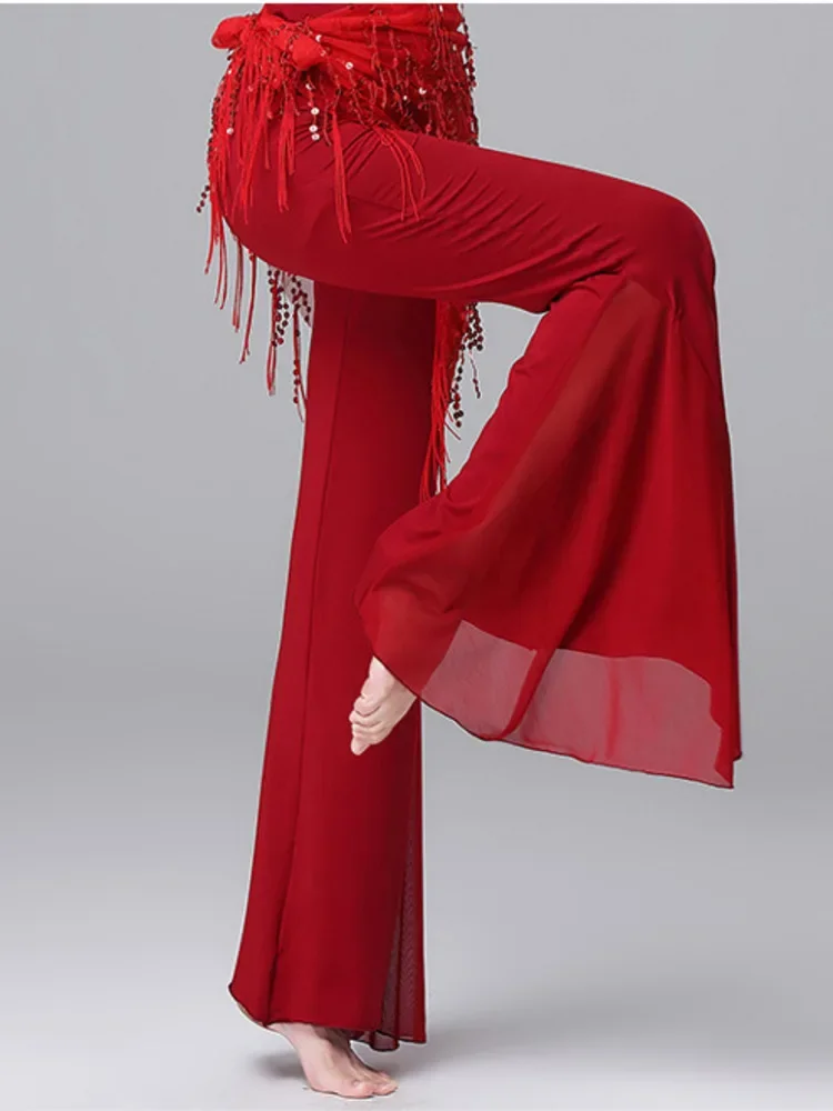 Jednolity kolor kabaretowe spodnie brzuch kostium taneczny w stylu Latin kobieta eleganckie spodnie z szerokimi nogawkami na bal Tango Slim Fit odzież damska
