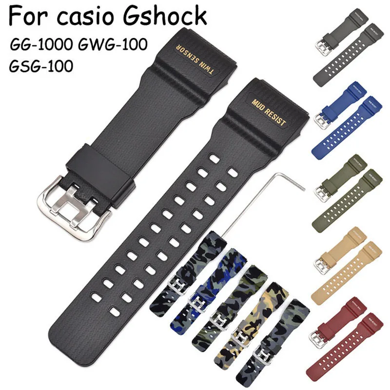 Camouflage Rubber Watch Strap for Casio G-Shock GG-1000 GWG-100 GSG-100 Sport Resin Band Replace Waterproof Watchband wtih Tool