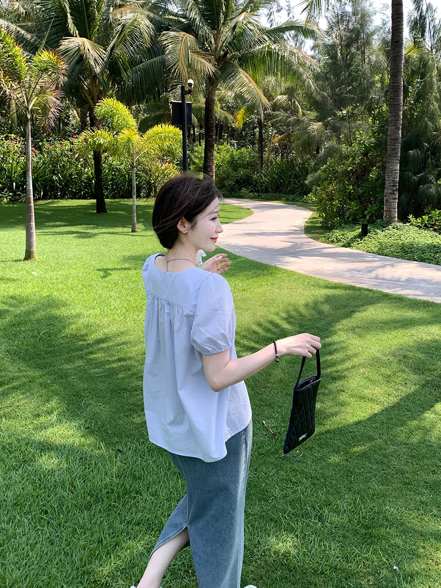 

Женский топ YANUOYU с квадратным вырезом, 100% хлопок, однотонный, для повседневной носки, лето 2024