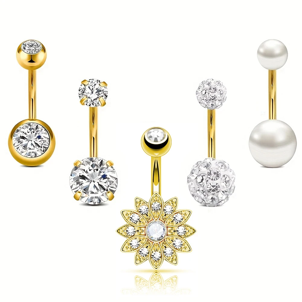 1/5pcs Elegant Vintage Stainless Steel Belly Button Nail Set with Rhinestones Cute Sexy Belly Button Ring Navel Piercing Jewelry