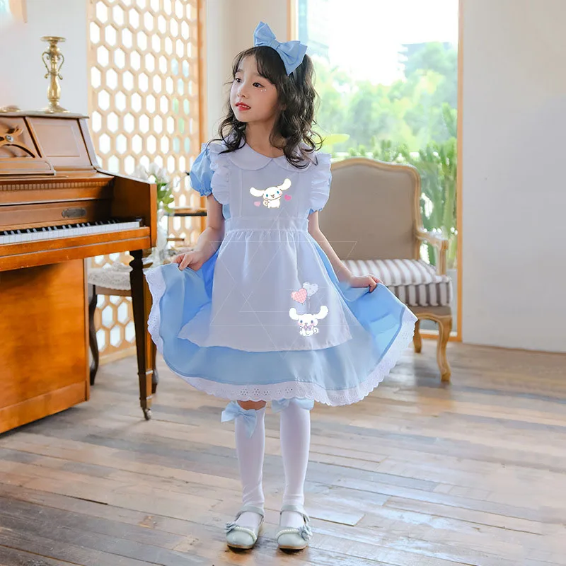 Kawaii Anime Cinnamoroll Girls Dres Cute Kids Maid Lolita Princess Dress Summer Child Party Dress Cosplay Costume Birthday Gift