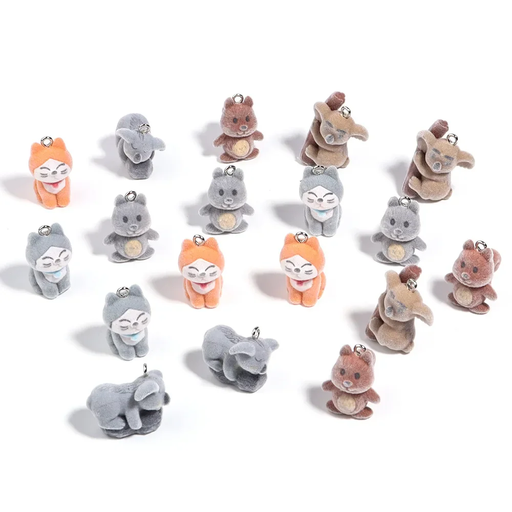 

20Pcs 3D Cute Flocking Koala Doll Charms Cartoon Animal Resin Pendant For Earrings Phone Keychain Necklace Bag DlY Jewelry Make