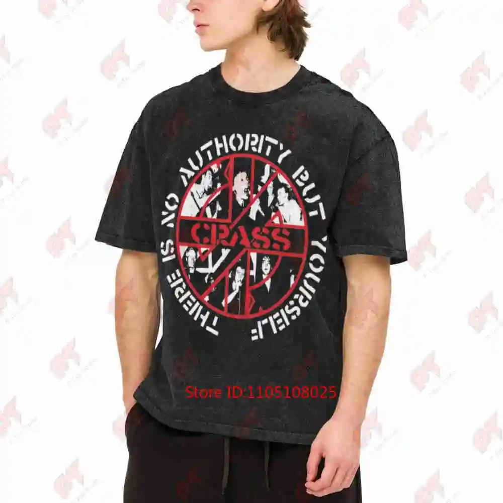 Crass There Is No Authority Vintage Washed Tee Pure Cotton T-Shirt
