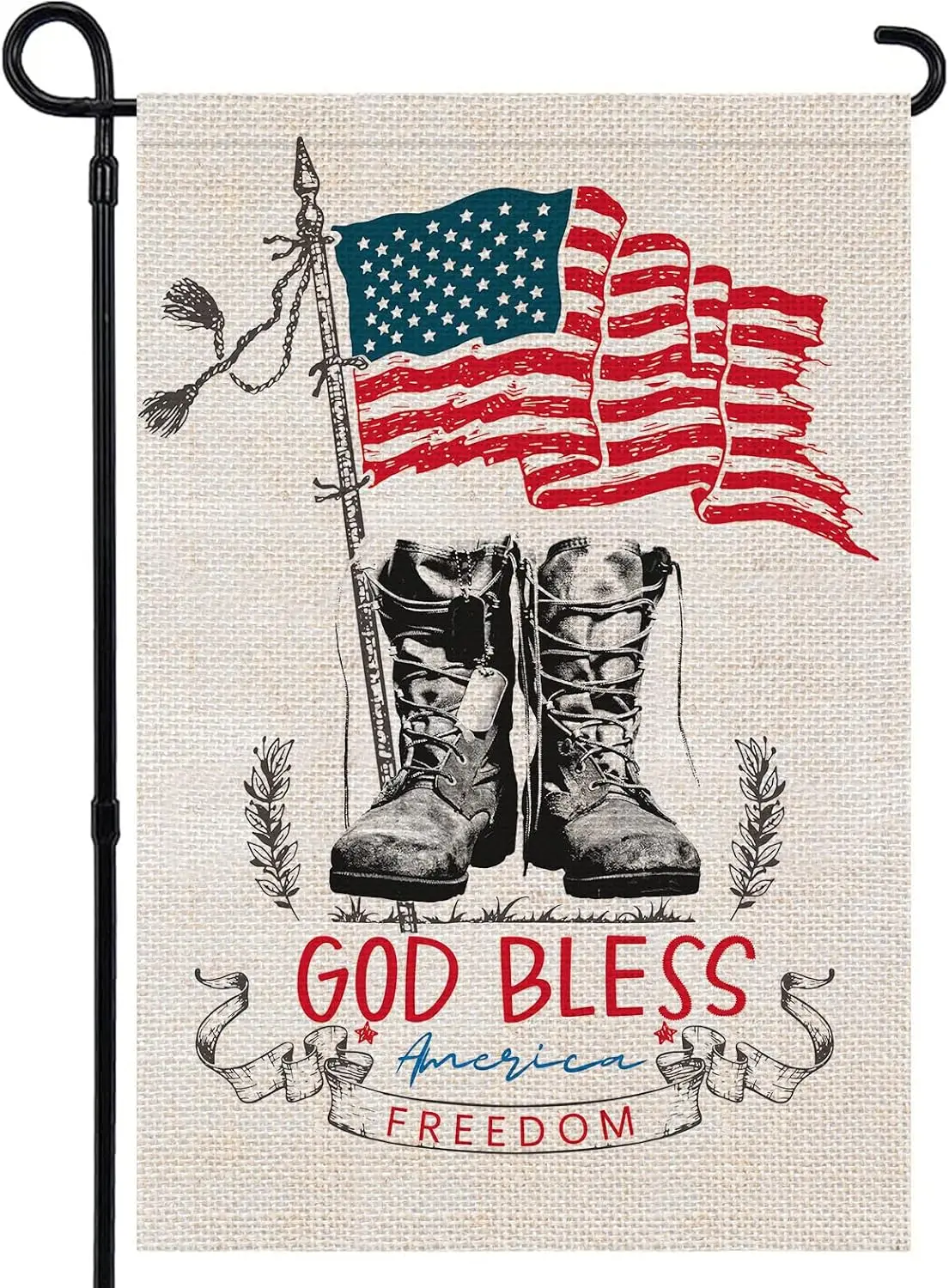 4th of July Decorations Garden Flag 12x18 Inch Double Sided Patriotic Memorial Day Veterans Freedom Boots God Bless America flag