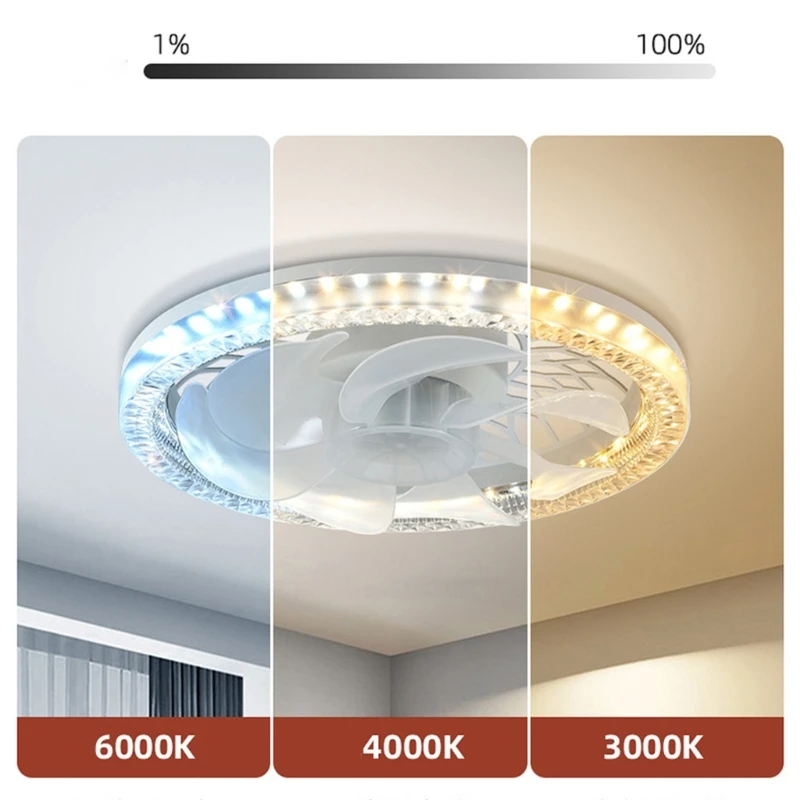 Lámpara ventilador techo inteligente 45W con velocidades ajustables para salas estar Luz ventilador control en