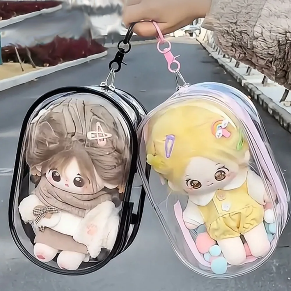 20cm Plush Doll Display Out Bag Transparent Thicken Cotton Doll Outing Dustproof Storage Pouch Keychain Mini Bag Accessories