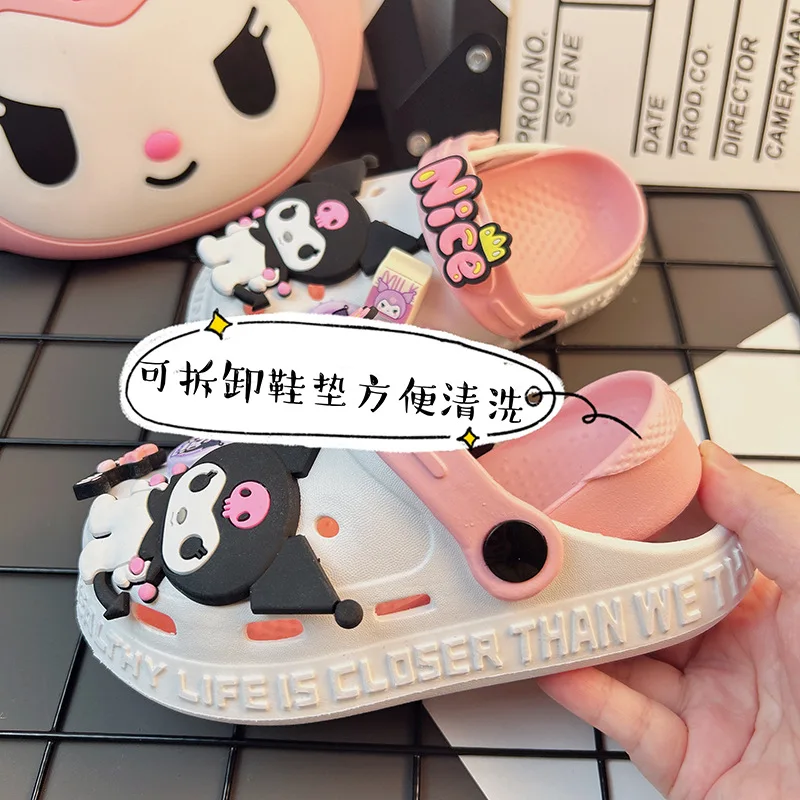 Sanrio Anime Hello Kitty Kuromi scarpe accessori per cartoni animati pantofole con foro antiscivolo donna fuori indossare sandali estivi per ragazze