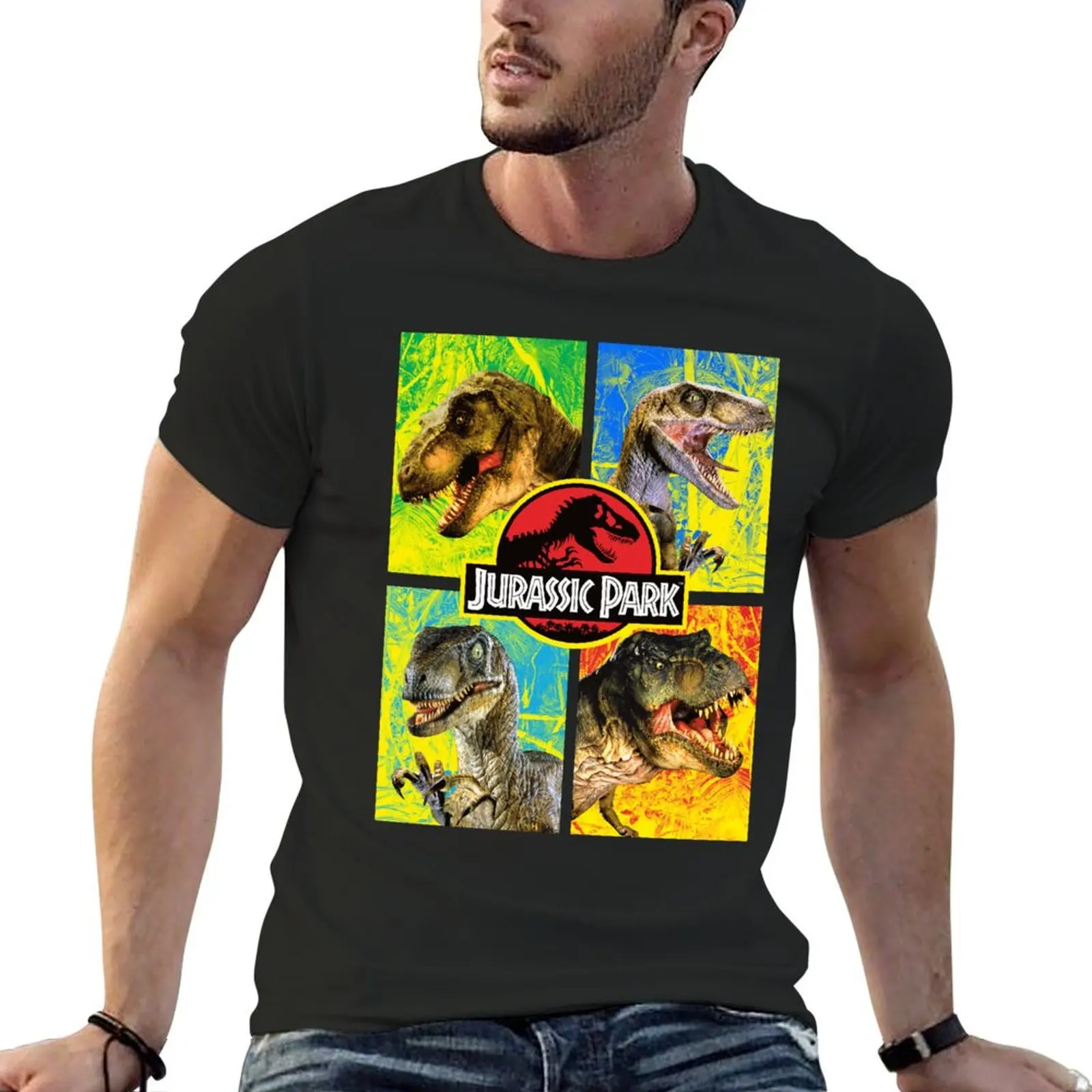 Jurassic Park Dinosaurs Panel Portrait T-Shirt custom shirt anime t shirts quick drying tees Men's cotton t-shirt