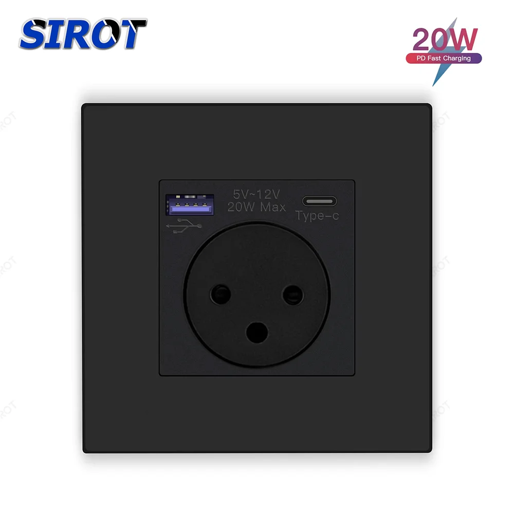 SIROT Israel Standard 20W PD Fast Charging Wall Socket, Type-C & USB-A Ports, Retardant PC Panel for Home Office Israel Outlet