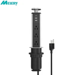 Melery Tablet Socket Power Strip US Electric Plug Pop Up Desk Outlet Hidden Kitchen USB Type-C Charger 1.8m Extenstion Cord