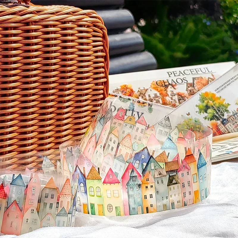 1Roll 2M dream European bottoming decoration Scrapbook diy stickers Background town Tape Roll PET handbook collage 45mm*2m
