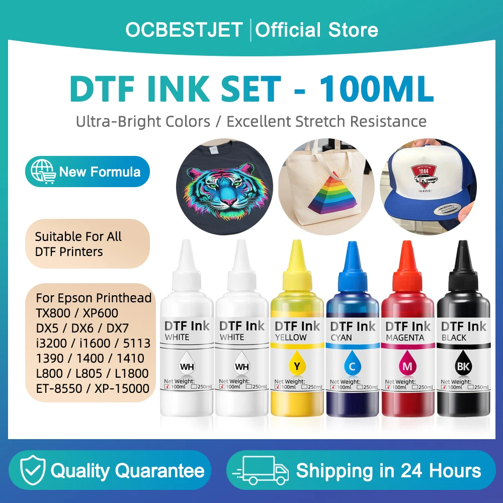 100ML*6 DTF Ink Kit For T-shirt Transfer Printing For Epson L800 L1800 XP-15000 XP600 TX800 P600 P608 P800 DX5 DX7 i3200 4720