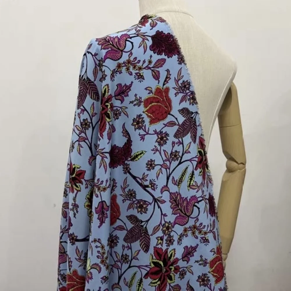 100% Silk Red Flowers Print Original Wonderful Perfect Silk Crepe De Chine Fabric for Elegant Women Wife Dresses Shawl Costume