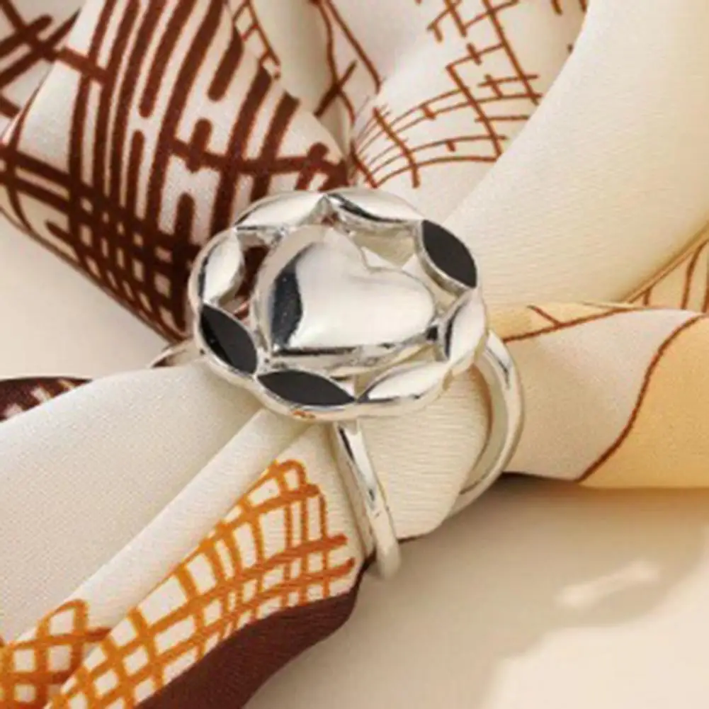 Silk Scarf Buckle Flower Heart Scarf Ring Double Layer Silk Scarf Slide Buckle Metal Clip Accessory Versatile Shawl for Scarves