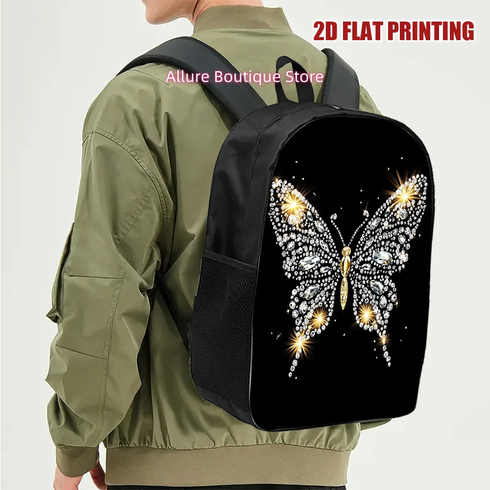 2D Flat Printing, 1pc Sparkling Gem Butterfly Backpack, Spacious Storage Space, Perfect for Short Trips and Daily Use, 2D Flat,