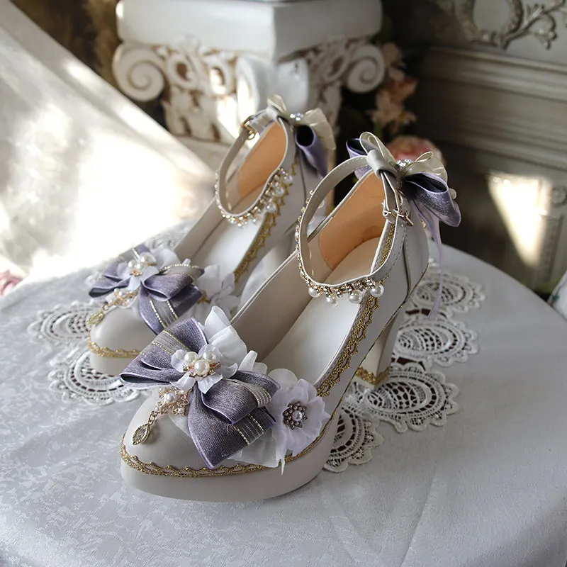 Hand-Made Lolita Shoes round Toe Shoes Lolita Japanese Style Ruffles All-Match Shoes