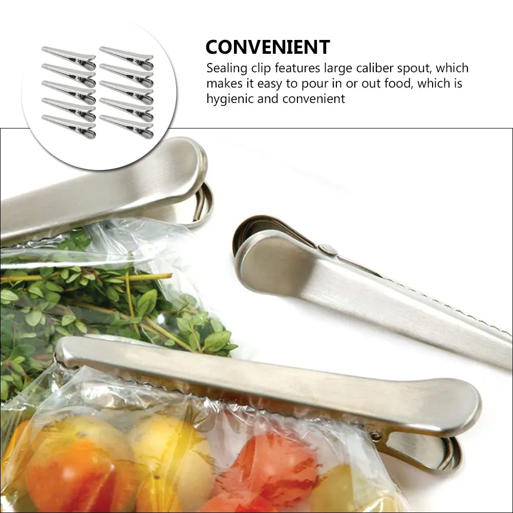 

10pcs Stainless Food Potato Chips Bag Clips Bag Clips Large Sealing Chips Fresh Keeping Reusable Kitchen Travel Snack