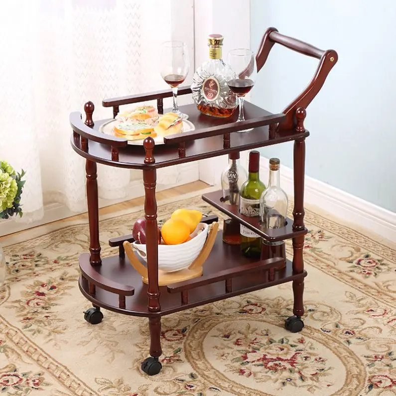 Modern Solid Wood Trolley Small Hotel Restaurant Food Delivery Double-layer Beverage Mobile Tea Dessert Cake Cart
