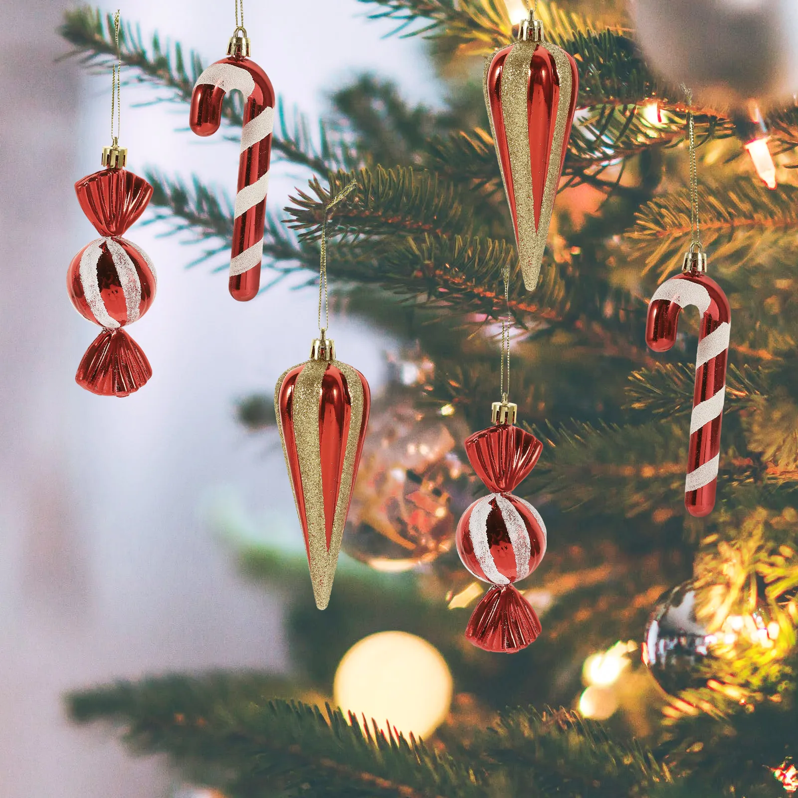 

6pcs Christmas Candy Cane Ornaments Decorations Plastic Hanging Tree Ornament For Home Office Hotel Party Xmas Tree