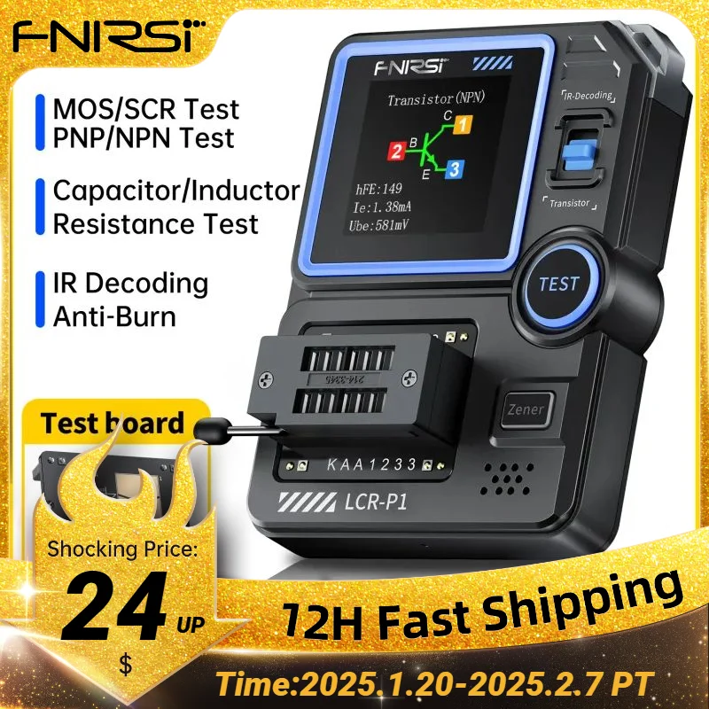 FNIRSI LCR-P1 Transistor Tester Multimeter Diode Triode Capacitance Resistance Meter ESR MOSFET IR Multifunction Anti-burn