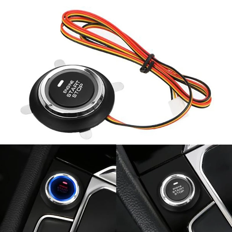 12V Engine Start Stop Push Button with 3 Wire Harness and 3 Pin for Dashboard Panel Replacement and Vehicle Wiring Projects