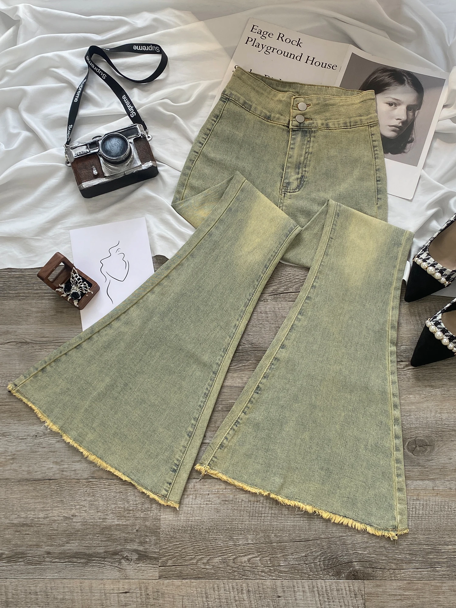 

plus Size Women's Vintage Flared Jeans High Waist Wide Leg Pants Spring New Sle Elastic Fi Tail Bell Bot Casual Wear