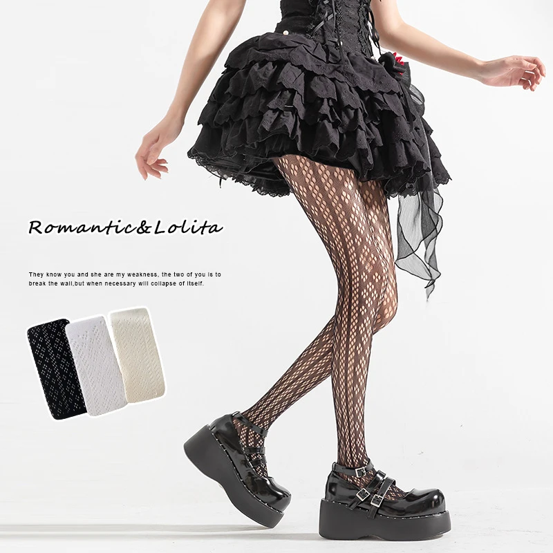 

Summer Thin Lolita Style Hollow Out Pantyhose Black Punk Lace Retro Fishnet Stockings Diamond Hottie Sexy Nylon Tights