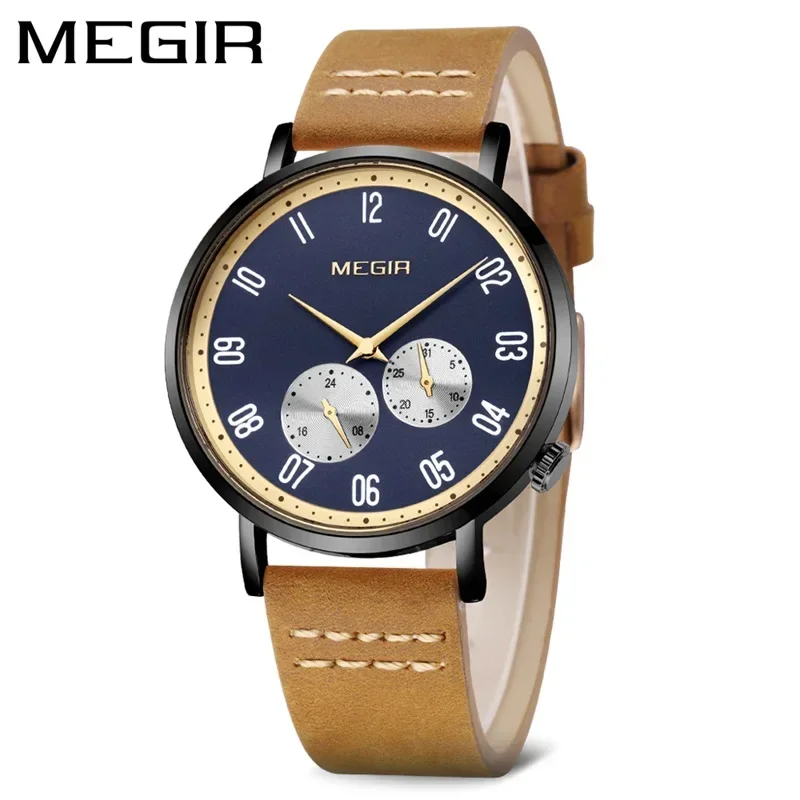 MEGIR cinturino in pelle marrone orologi da uomo di lusso orologio da polso al quarzo moda marchio orologio sportivo analogico impermeabile orologio maschile