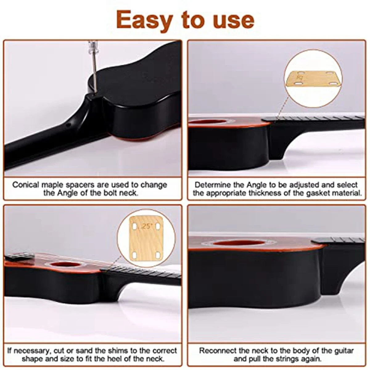 High-end 3Pcs Guitar Neck Shims, Solid Maple Wood Guitar Neck Shim Protection 0.25, 0.5 And 1 Degree Guitar Neck Plate Tool