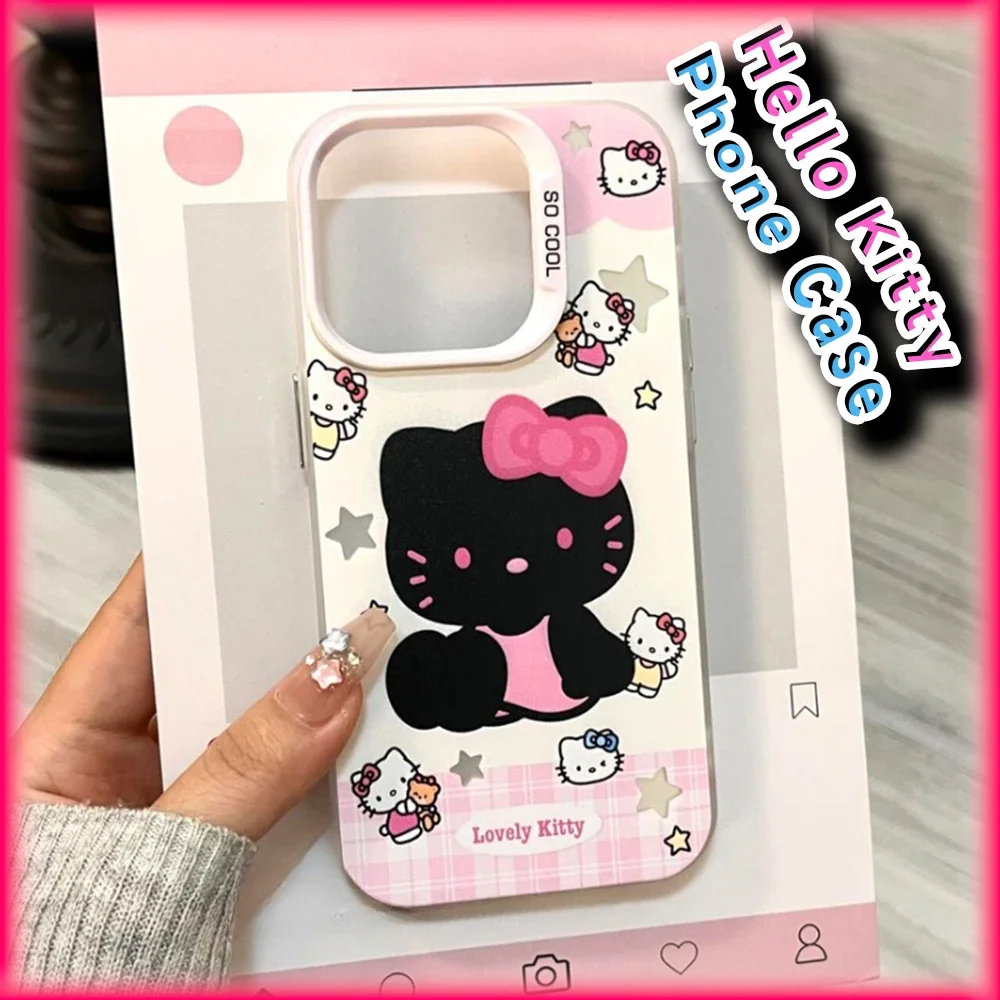 Kawaii Tan Hello Kitty Phone Case Sanrio Anime Y2k Silicone Shockproof Protective Cover for Iphone X 11 12 13 14 15 16 Pro Max