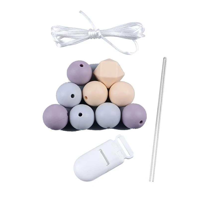 

Q1FE DIY Baby Pacifier Chain White Thread Plastic Clip Bead Threading Needle