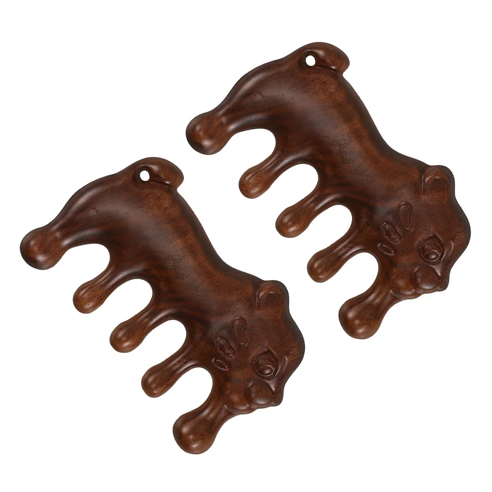 2 قطعة مشط تدليك فروة الرأس الخشبي مريح خمسة أصابع خمسة الأسنان تصميم الخشب الطبيعي غوا شا أداة واسعة الأسنان الشعر فروة الرأس مكشطة #4